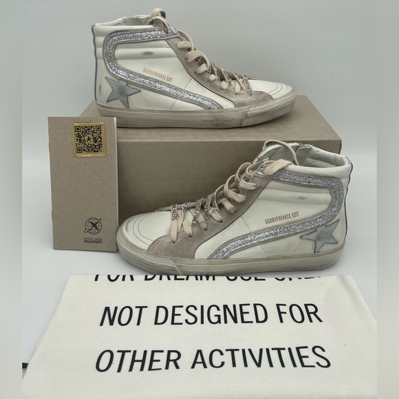 NEW GOLDEN GOOSE HIGH TOP SLIDE ZIP WHITE LEATHER STAR SNEAKERS BOX NIB! - Picture 3 of 11